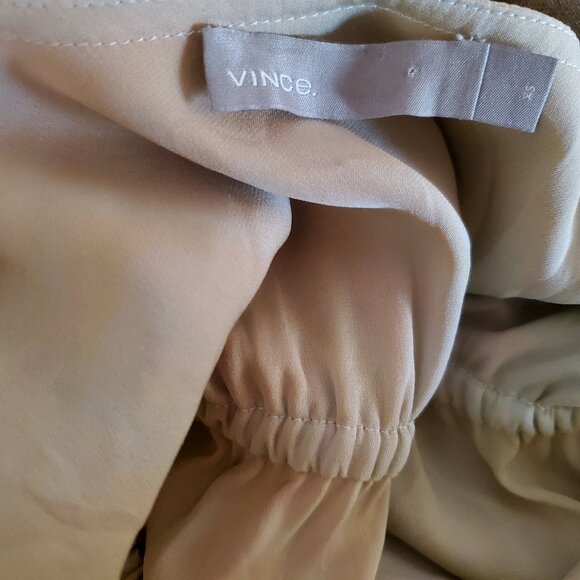 Vince painted crepe chiffon silk long sleeve ruched back blouse small medium XS - Picture 3 of 5